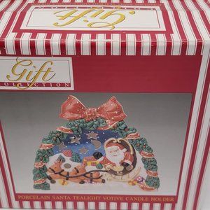 Gift Collection Porcelain CSanta Tealight Votive Candle Holder Christmas Sled